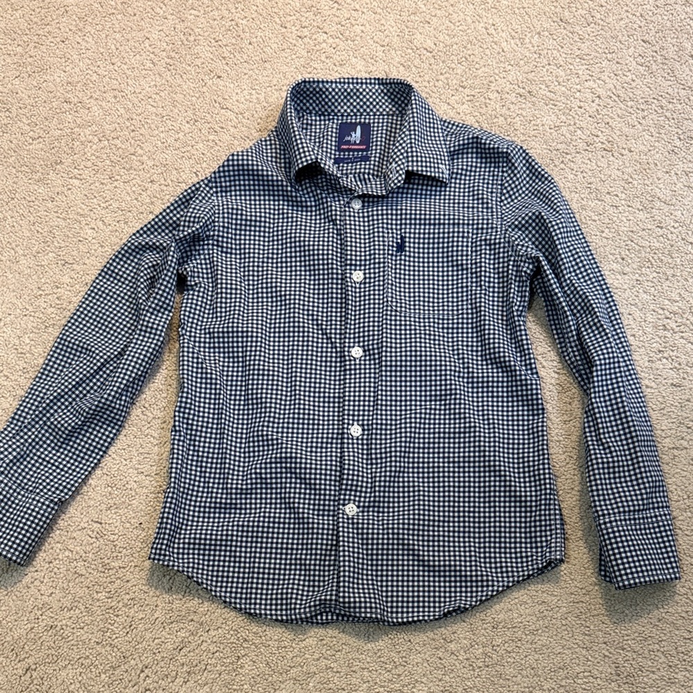 johnnie-O Blue and White Checkered Button Down Shirt dri fit material size 8